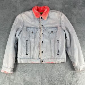 Notsonormal Look Inside Orange Faux Shearling Denim Jean Jacket Mens M Winter